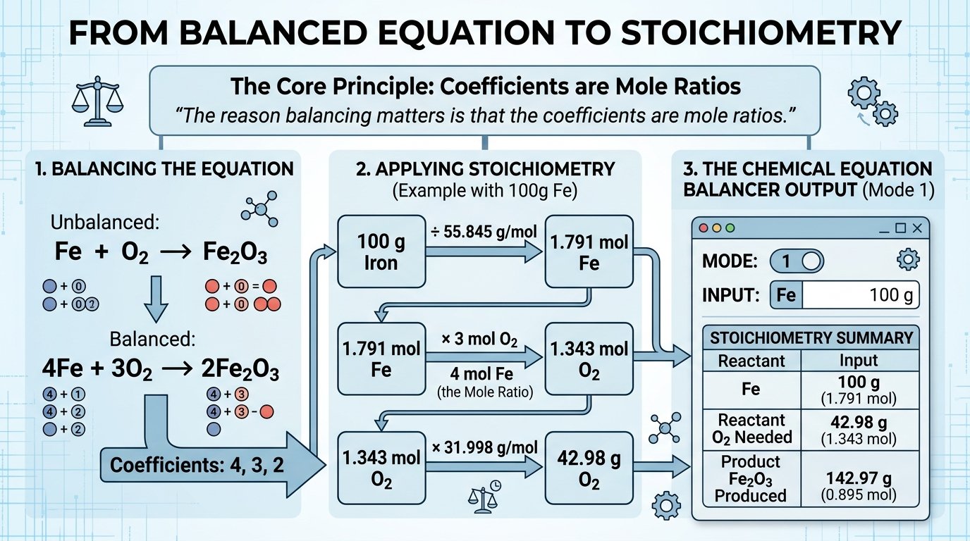 chemical equation balancer uses: students checking homework, redox titrations in the analytical lab, combustion air-fuel ratios in engineering and industrial process chemistry