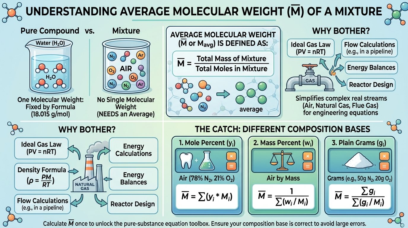 average molecular weight of mixture calculator showing air composition and 28.96 g/mol result