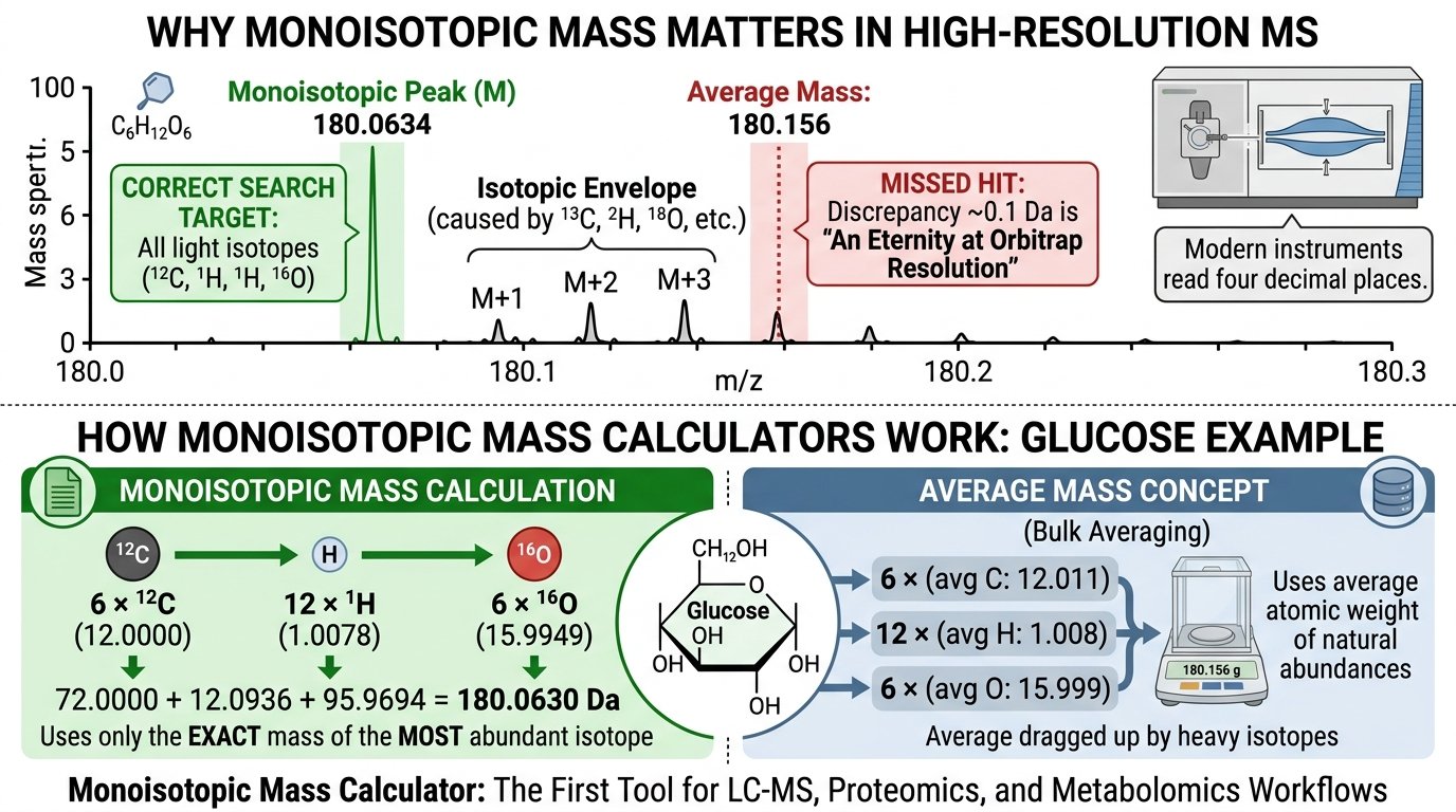 monoisotopic mass calculator showing exact isotope masses for a chemical formula
