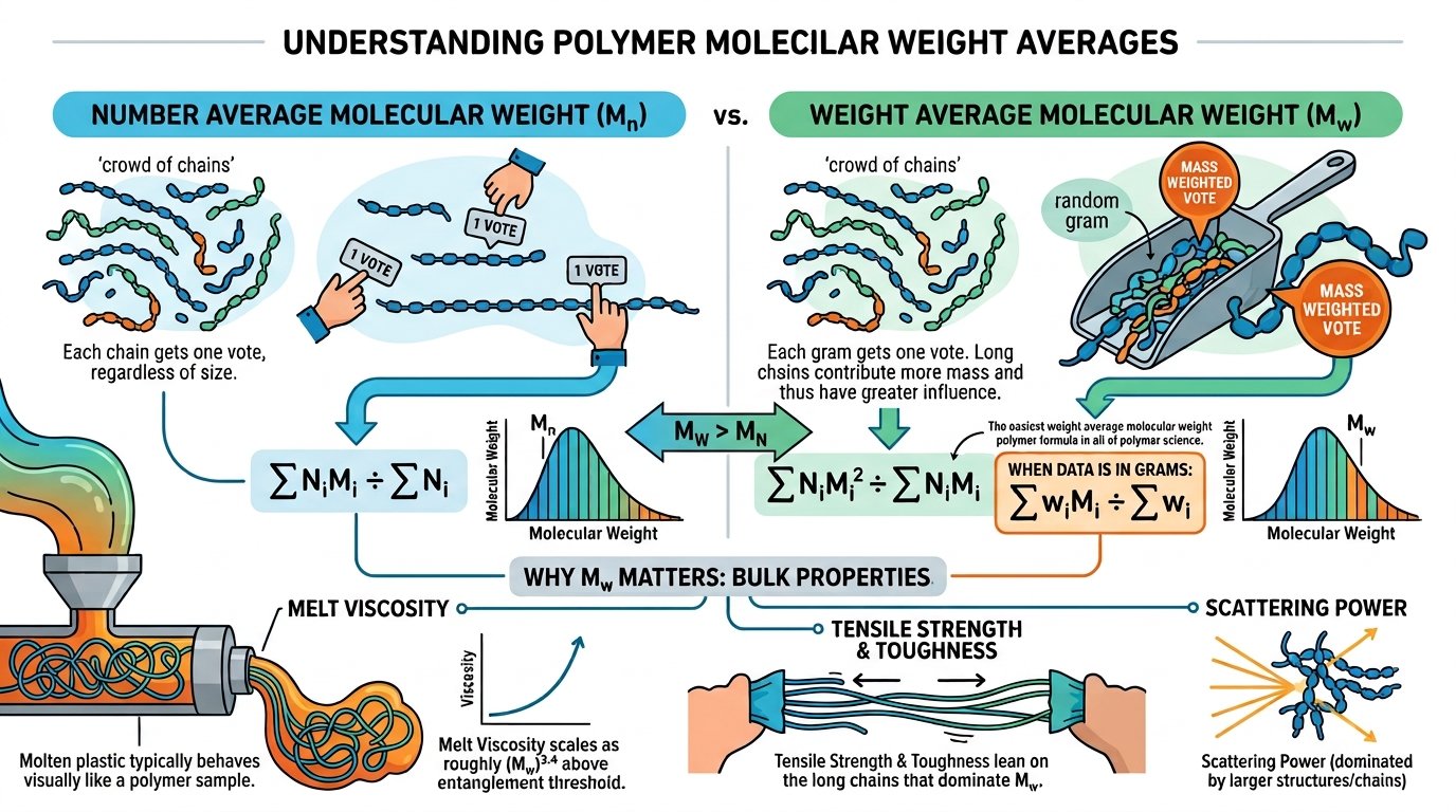 weight average molecular weight polymer calculator showing Mw Mn and dispersity for chain fractions