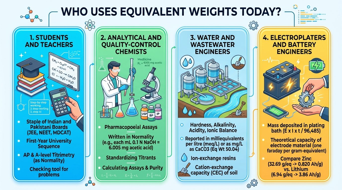 uses of an equivalent weight calculator in titration, normality, water hardness, electroplating, clinical mEq/L and epoxy resin formulation