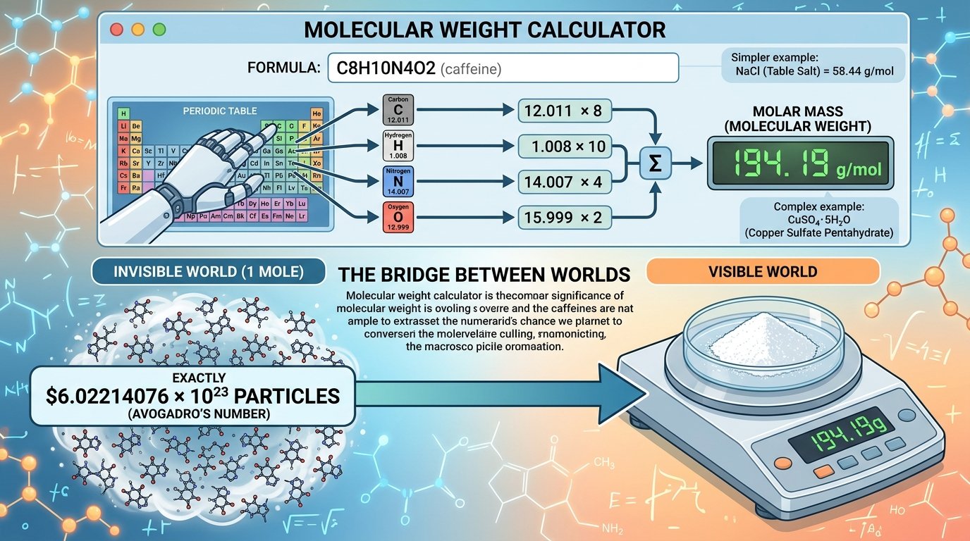 molecular weight calculator online tool showing molar mass results and percent composition graph