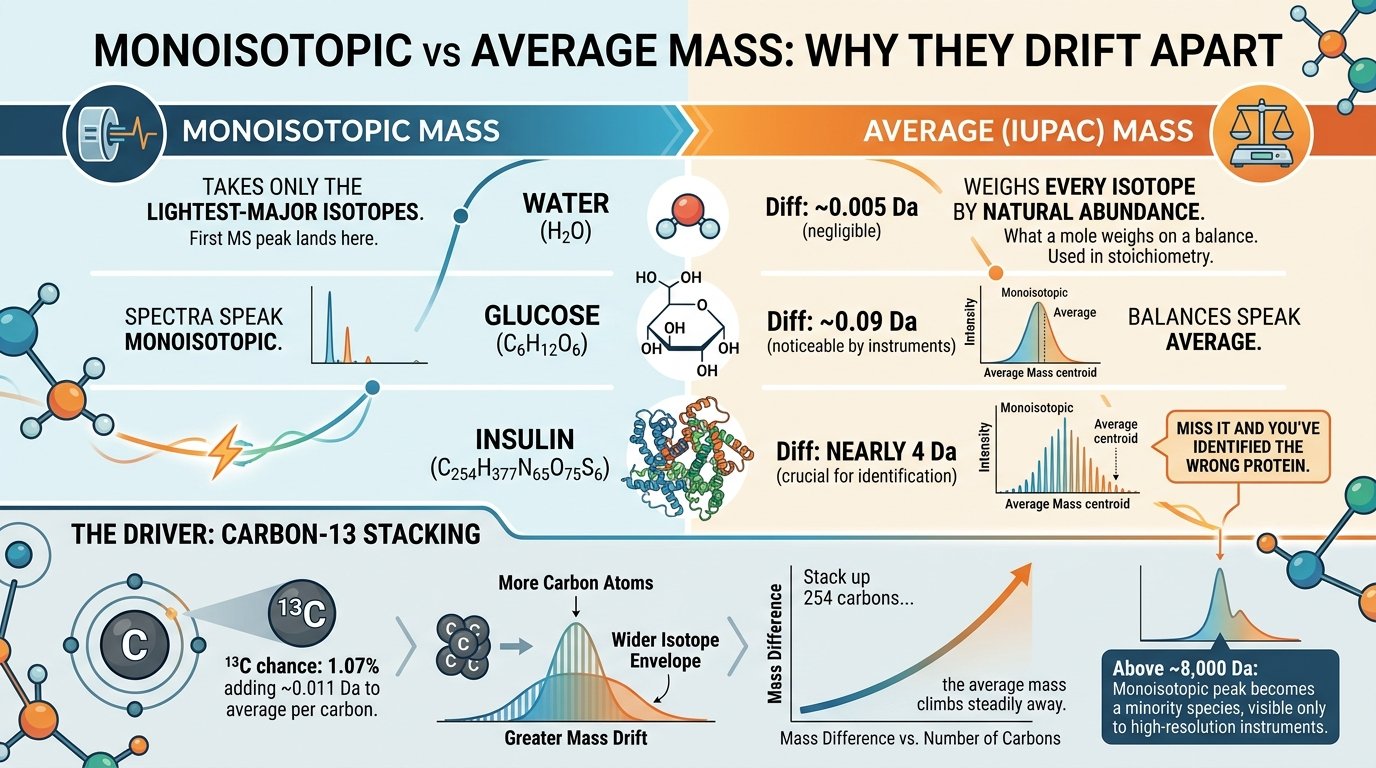 monoisotopic mass calculator formula showing sum of most abundant isotope exact masses