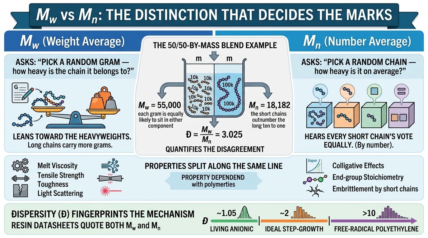 weight average molecular weight polymer formula Mw equals sum NiMi squared over sum NiMi with dispersity