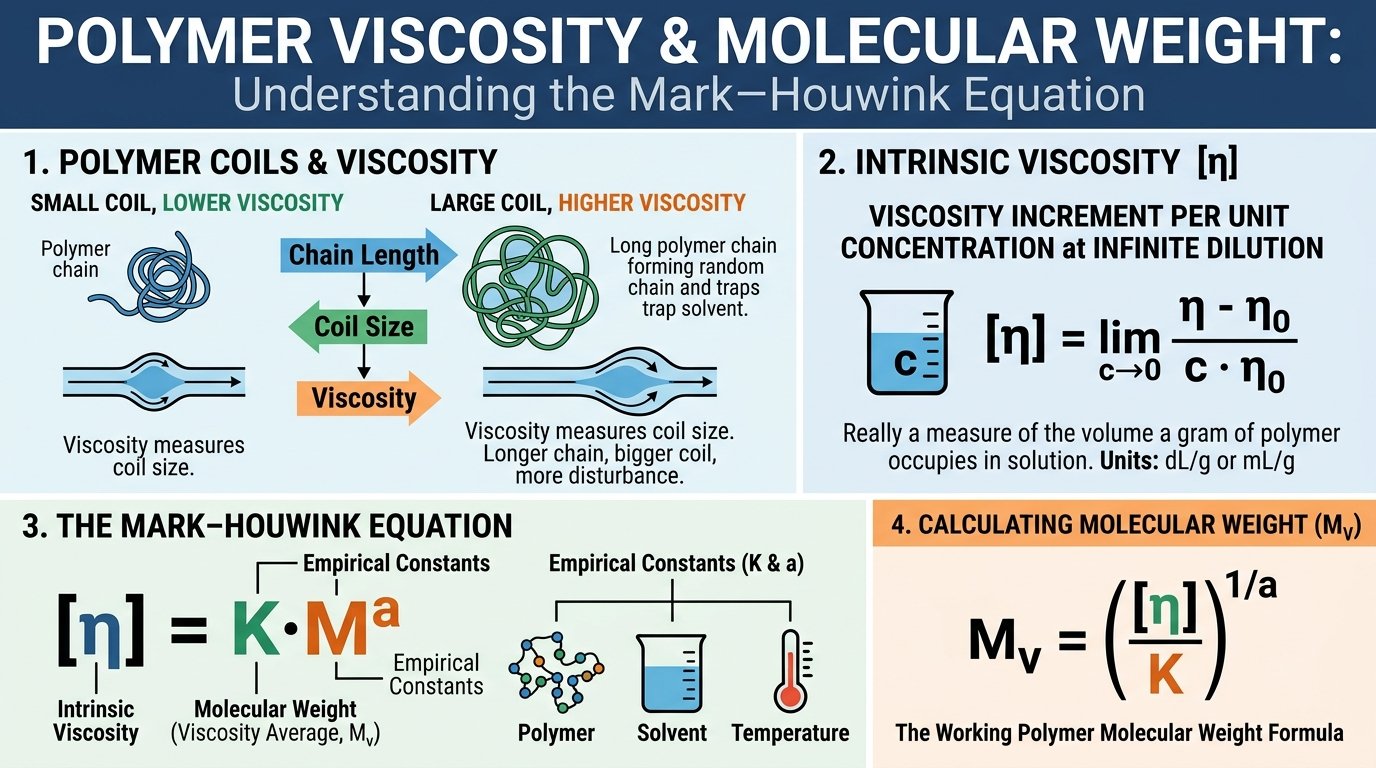 polymer molecular weight viscosity calculator converting intrinsic viscosity to viscosity-average molecular weight with the Mark–Houwink equation