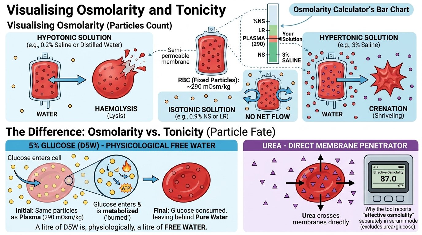 osmolarity calculator uses: IV fluid bags, serum osmolality laboratory report, cell culture medium and an osmometer