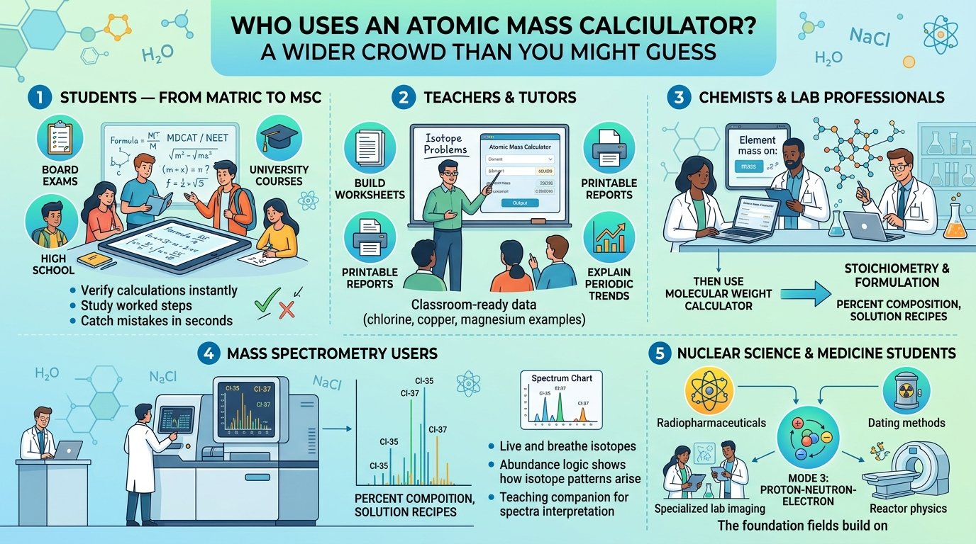 student using an atomic mass calculator to solve isotope abundance problems