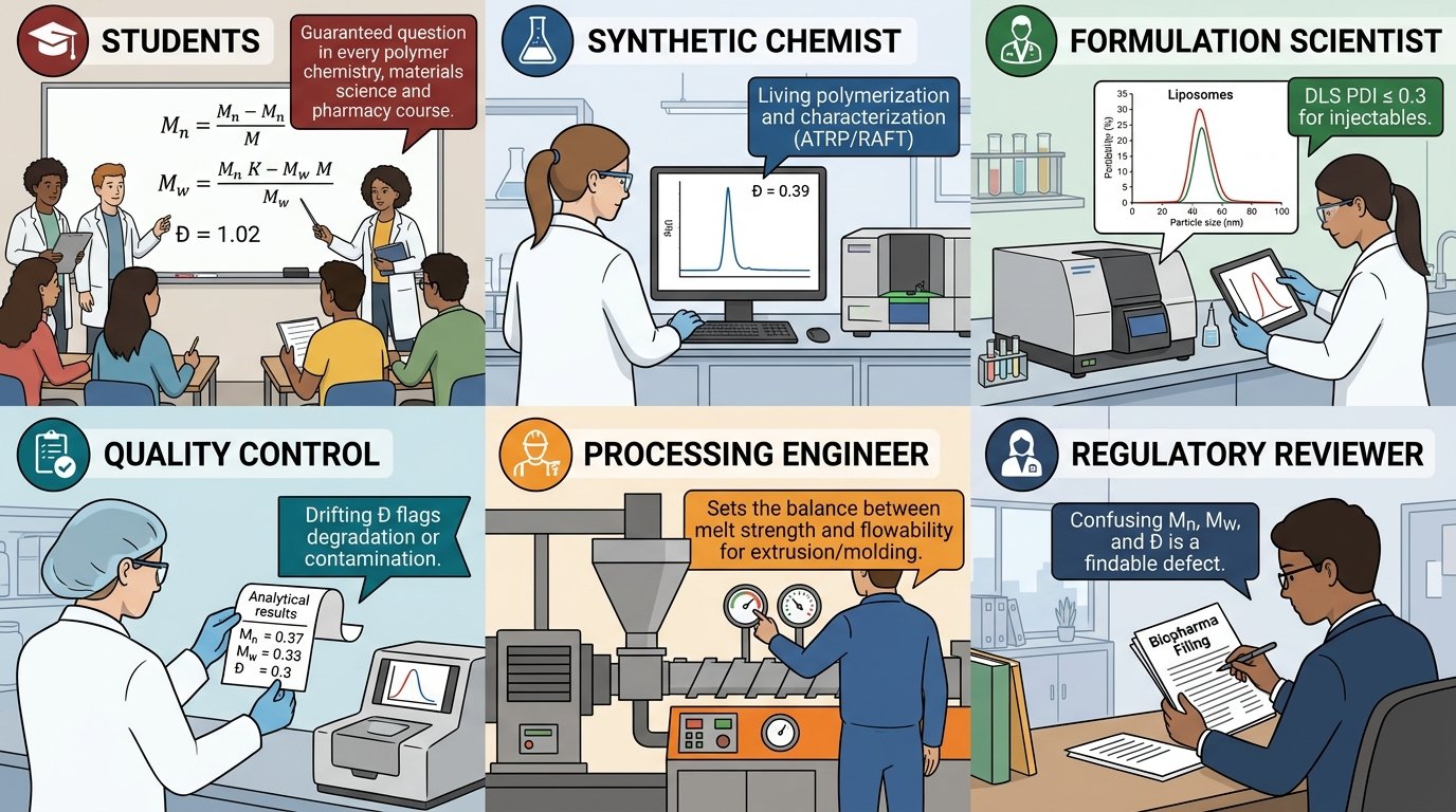 scientists using a polydispersity index calculator with GPC and DLS data in the lab